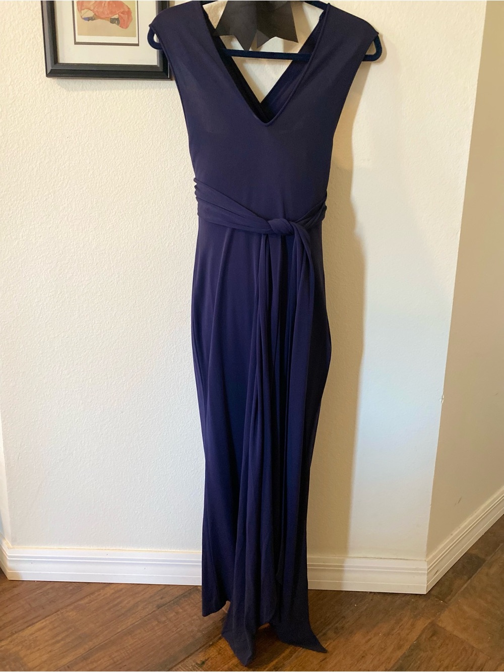 Sleeveless Navy V-Neck Wrap Cocktail Gown